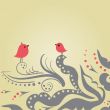 Cute greetings card with birds on a swing