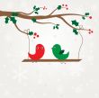 Cute greetings card with birds on a swing