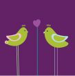 Cute greetings card with birds on a swing