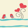 Cute greetings card with birds on a swing