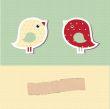 Cute greetings card with birds on a swing