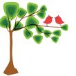 Cute greetings card with birds on a swing