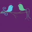 Cute greetings card with birds on a swing