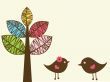 Cute greetings card with birds on a swing
