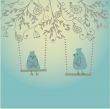Cute greetings card with birds on a swing