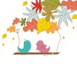Cute greetings card with birds on a swing