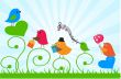 Cute greetings card with birds on a swing