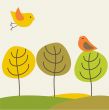 Cute greetings card with birds on a swing