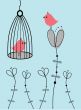 Cute greetings card with birds on a swing