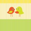Cute greetings card with birds on a swing