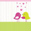 Cute greetings card with birds on a swing