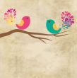 Cute greetings card with birds on a swing