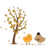 Cute greetings card with birds on a swing