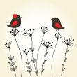 Cute greetings card with birds on a swing