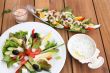 Greek salad and shrimp cocktail
