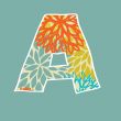 Hand drawn floral letter isolated on blue background. Vintage vector alphabet