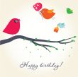 Cute greetings card with birds on a swing