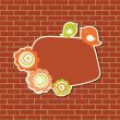 Vintage frame with two birds on the brick wall background