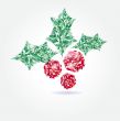 Christmas background with holly berry leaves on dark green background