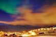 Tasiilaq in mist and northern lights