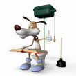 Illustration of a dog on a toilet bowl.