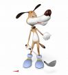 Dog playing golf.