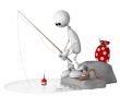 The 3D little man on fishing.