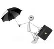 the small person with an umbrella and a portfolio