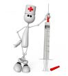 The 3D white person with a medical syringe.