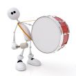 The white little man costs with a drum in hands.
