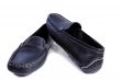 Black leather loafers on a white background.
