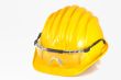 Yellow helmet isolated and glasses