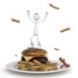 The 3D little man with a hamburger.