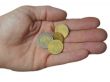 Euro coin and euro cents on the male hand