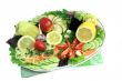Vegetables and fruit platter. Presented on a white background.