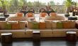 cafe with sofas and cushions, palm