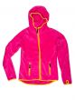 Bright red sports jacket with a hood and yellow accents