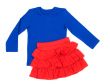 Baby blue blouse and red skirt