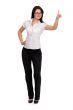 Brunette businesswoman touching virtual pad transparent key with