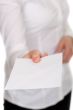 woman gives a white envelope