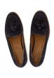Pair of blue female shoes over white, view from above