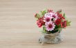 Decorative flower on wooden desk