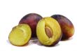 Large ripe plums on a white background.