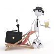 The 3D little businessman on a beach.