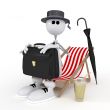 The 3D little businessman on a beach.