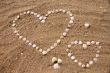 Seashells on the sand in the form of heart