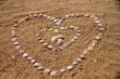 Seashells on the sand in the form of heart