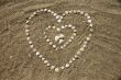 Seashells on the sand in the form of heart