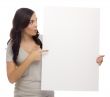 Beautiful Mixed Race Female Holding Blank Sign on White