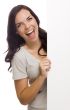 Beautiful Mixed Race Female Holding Blank Sign on White